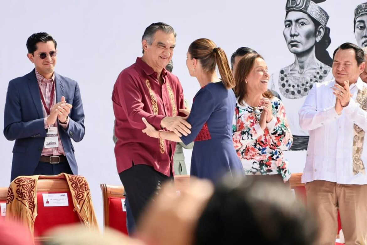 Américo Villarreal y Sheinbaum celebran siete años de la 4T